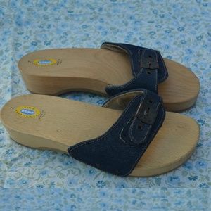 Dr Scholls Jean Blue Wood Clog Vintage Size 7
